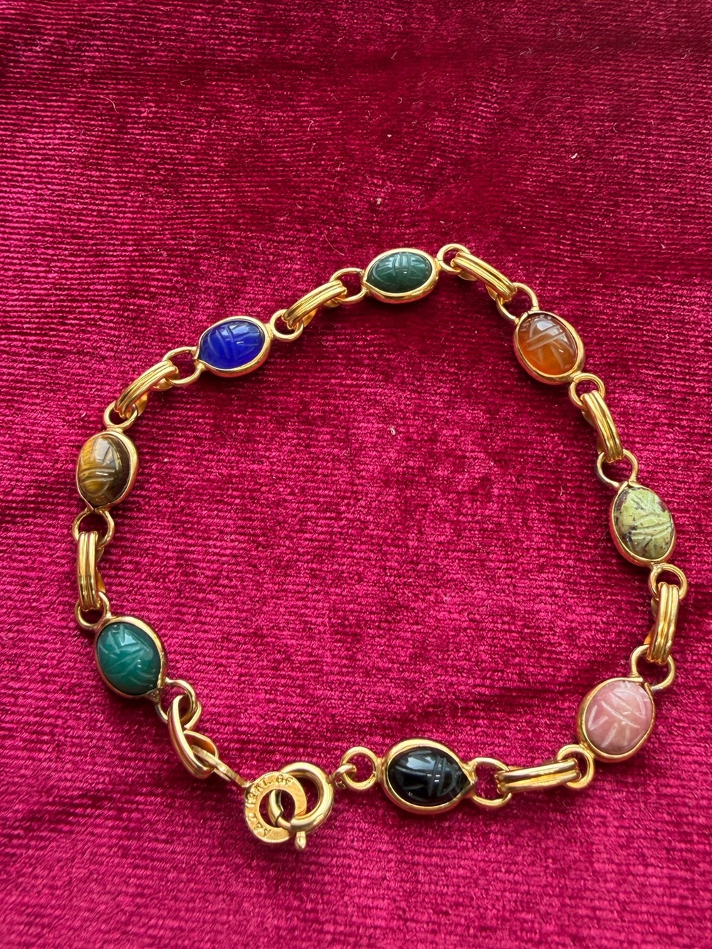 12k Gold Filled Jade Scarab Bracelet - Picture 2 of 7